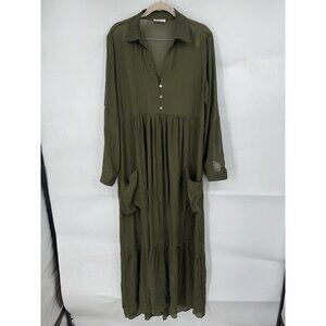 Lovestitch‎ Sheer Midi Dress Women Medium Green Peasant Prairie Granolagirl